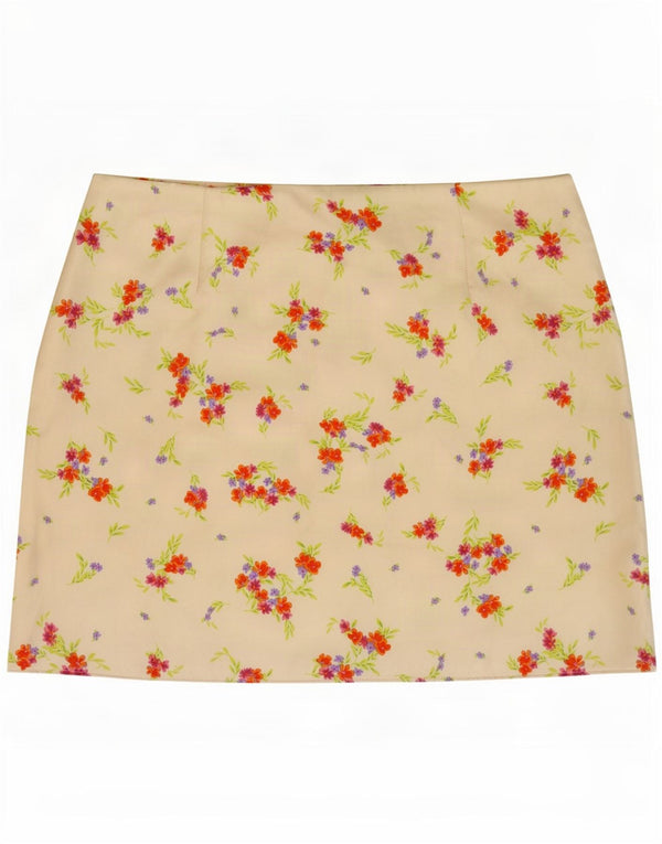 Zara Damen Minirock Medium W28 Weiß geblümtes Polyester