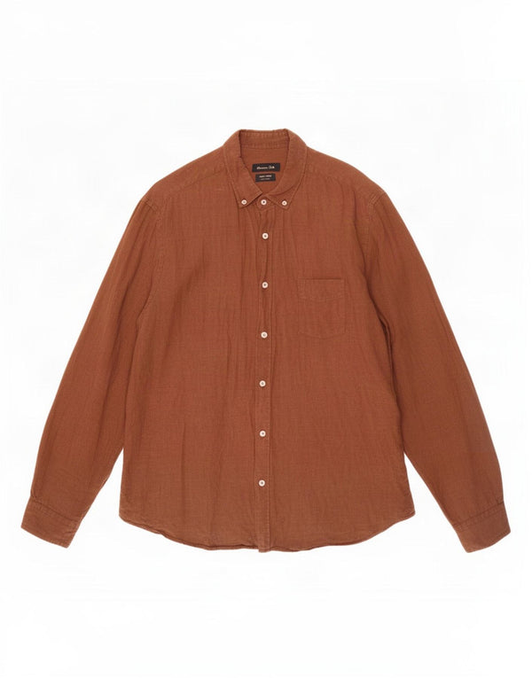 Massimo Dutti Herrenhemd 2XL Braunes Leinen