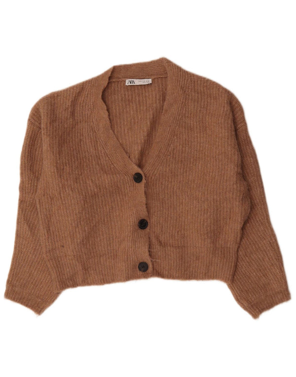 Zara Damen Crop Oversized Cardigan Pullover UK 14 Mittelbraunes Nylon