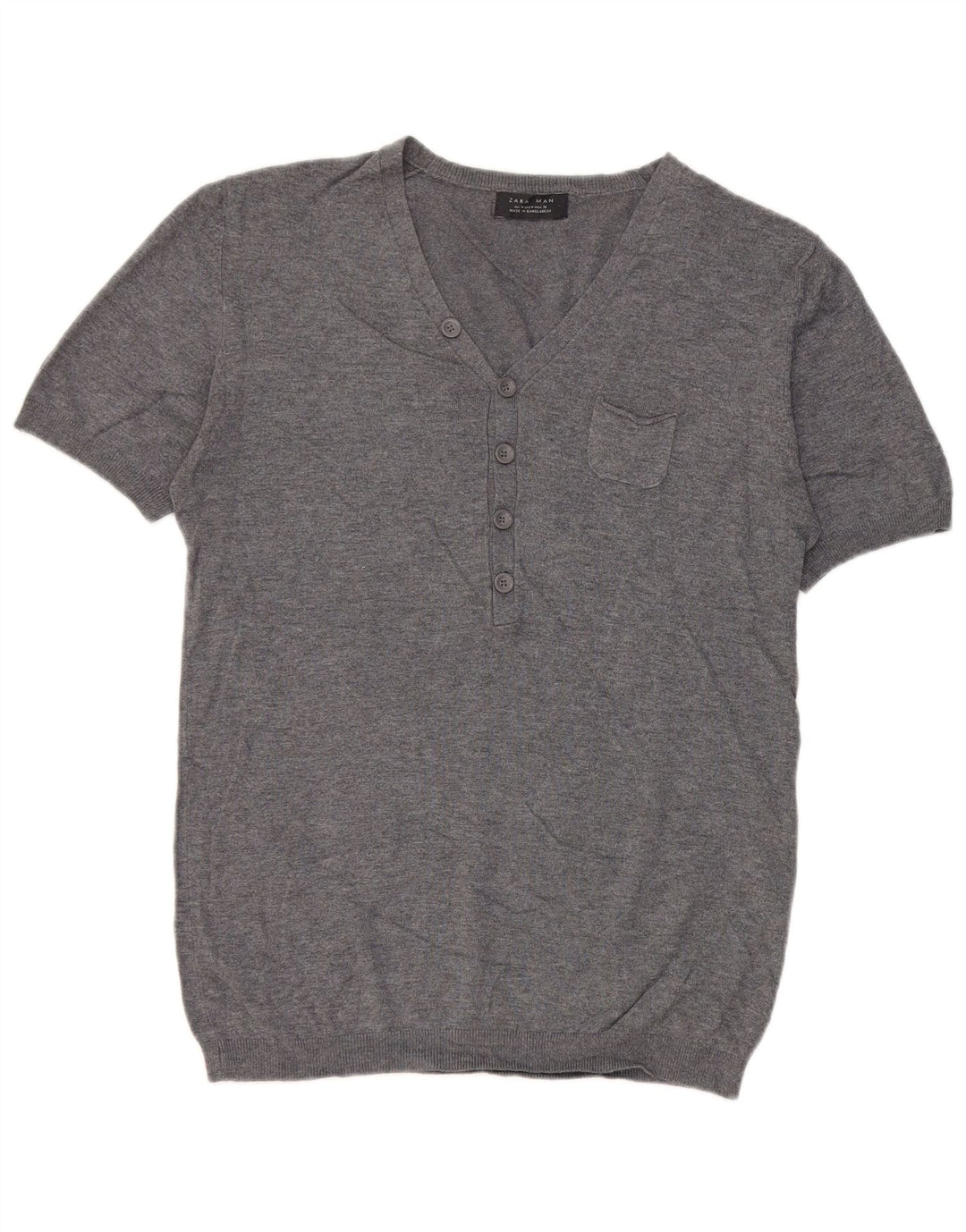 Kurzärmliger Herren-Pullover mit V-Ausschnitt von Zara, mittelgraue Viskose