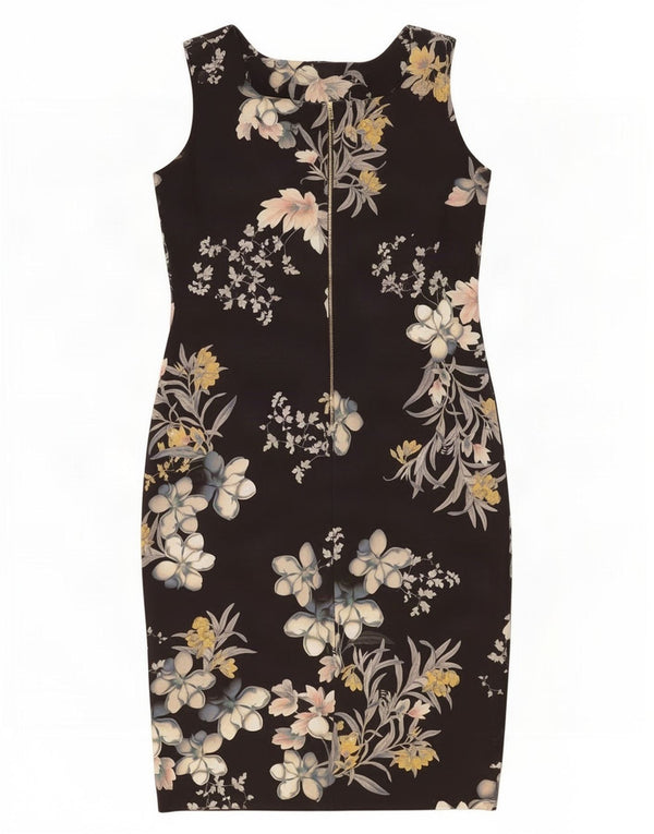 Marks & Spencer Womens Sleeveless Sheath Dress UK 12 Medium Black Floral
