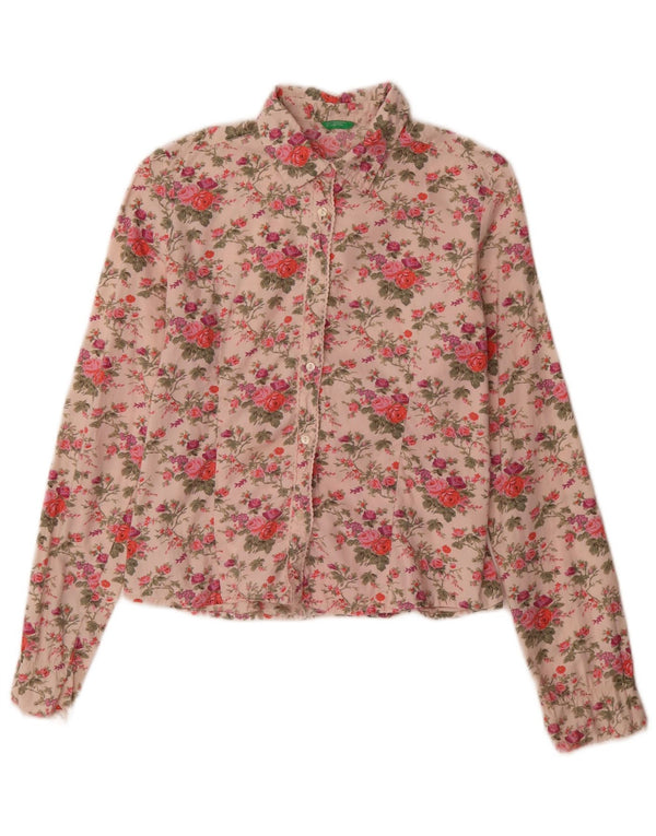 Benetton Mädchen-Hemd, 11–12 Jahre, XL, rosa, geblümt, Baumwolle