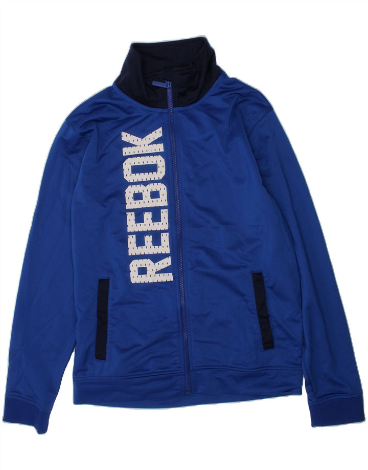 REEBOK Boys Graphic Tracksuit Top Jacket 15-16 Years Blue Polyester Vintage Reebok and Second-Hand Reebok from Messina Hembry 