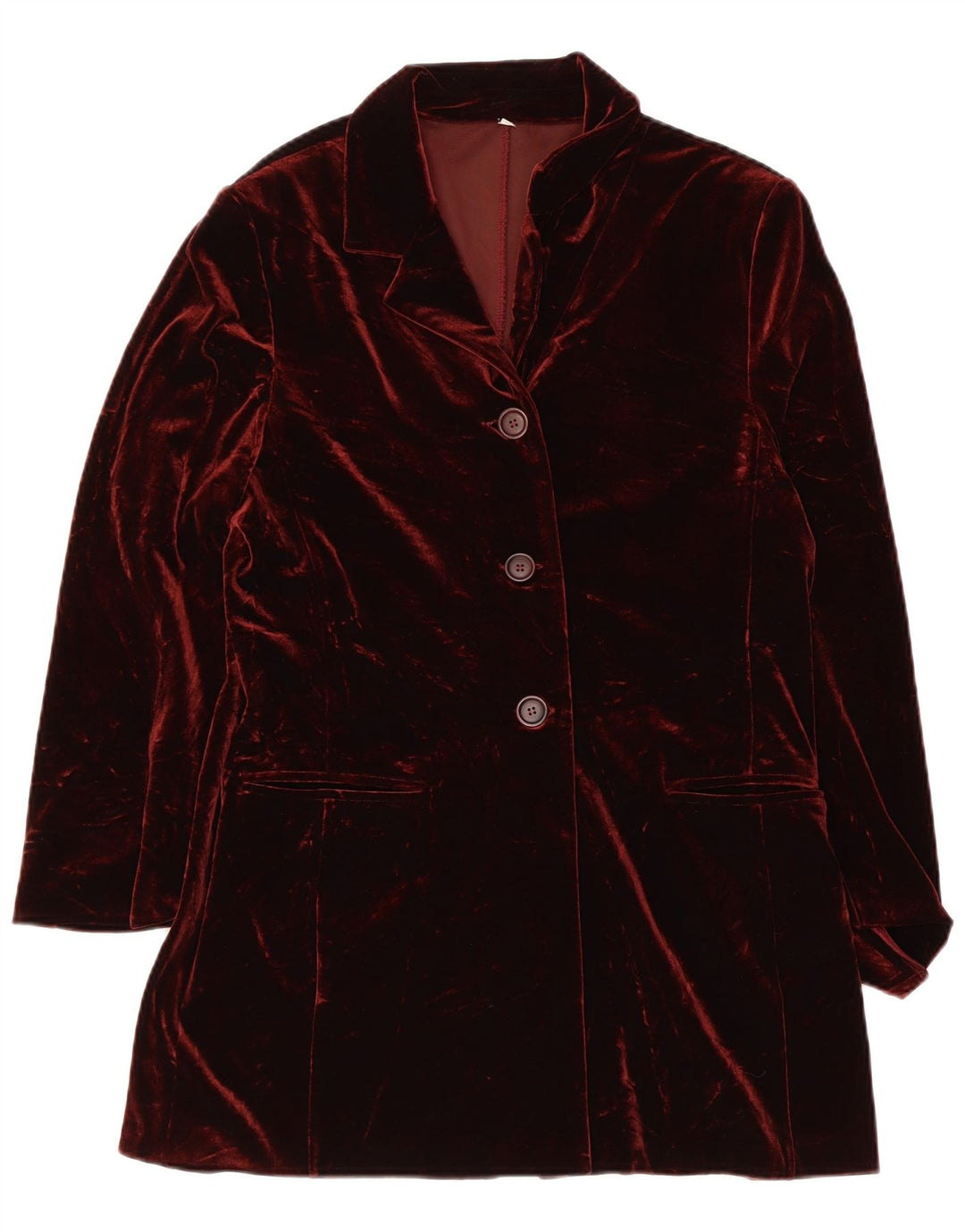 VINTAGE Damen 3-Knopf-Velours-Blazerjacke UK 10 Small Burgund