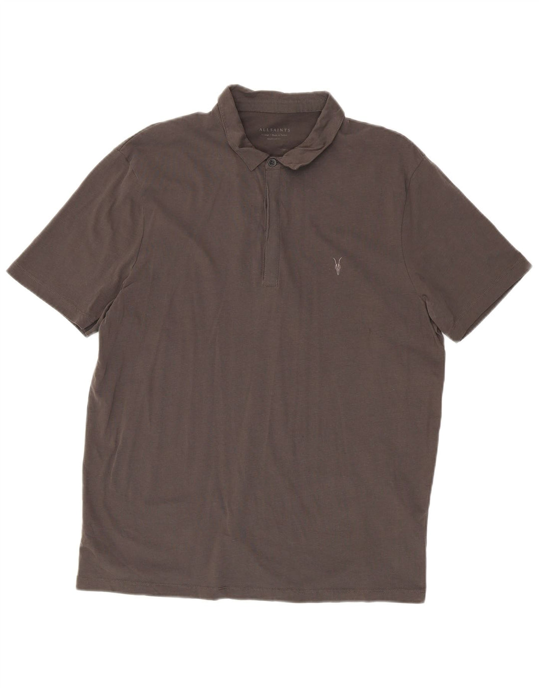 All Saints Herren-Poloshirt mit normaler Passform, XL, graue Baumwolle