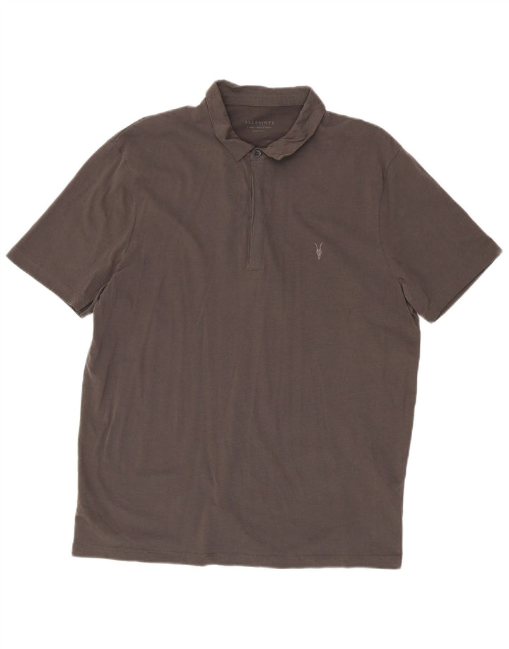 All Saints Herren-Poloshirt mit normaler Passform, XL, graue Baumwolle