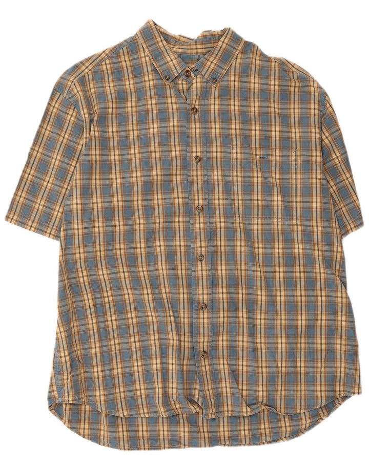 EDDIE BAUER Herren Kurzarmhemd XL Blau kariert Baumwolle
