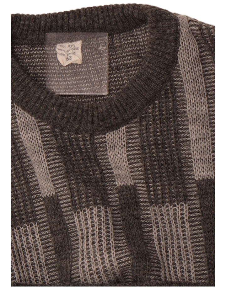 VINTAGE Herren Pullover mit Rundhalsausschnitt IT 52 Großes graues geometrisches Acryl