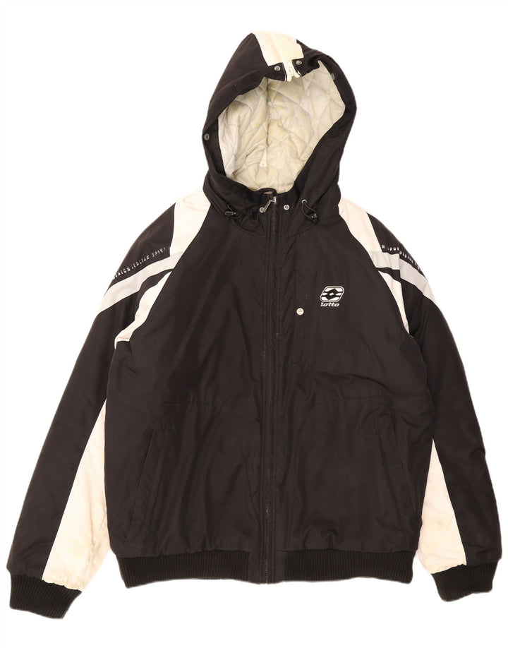Lotto wattierte Herrenjacke mit Kapuze, UK 40, Größe L, Schwarz, Colourblock-Polyester
