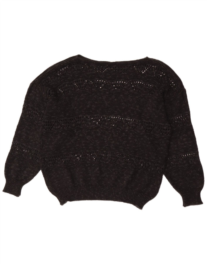 Vintage Damen Pullover mit U-Boot-Ausschnitt, EU 40, mittelschwarz, geometrisch