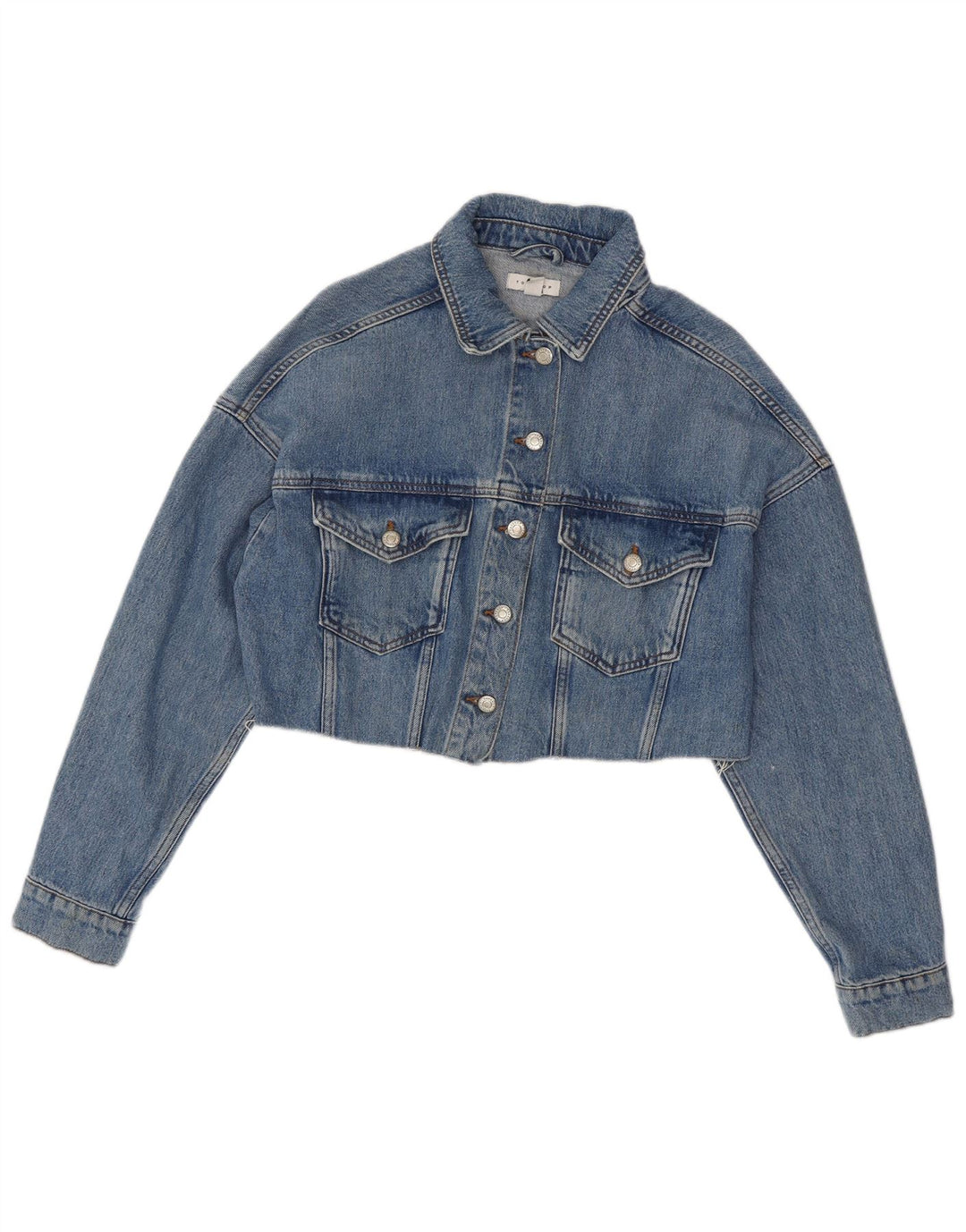 Topshop Damen Crop Übergroße Jeansjacke UK 10 Small Blau Baumwolle