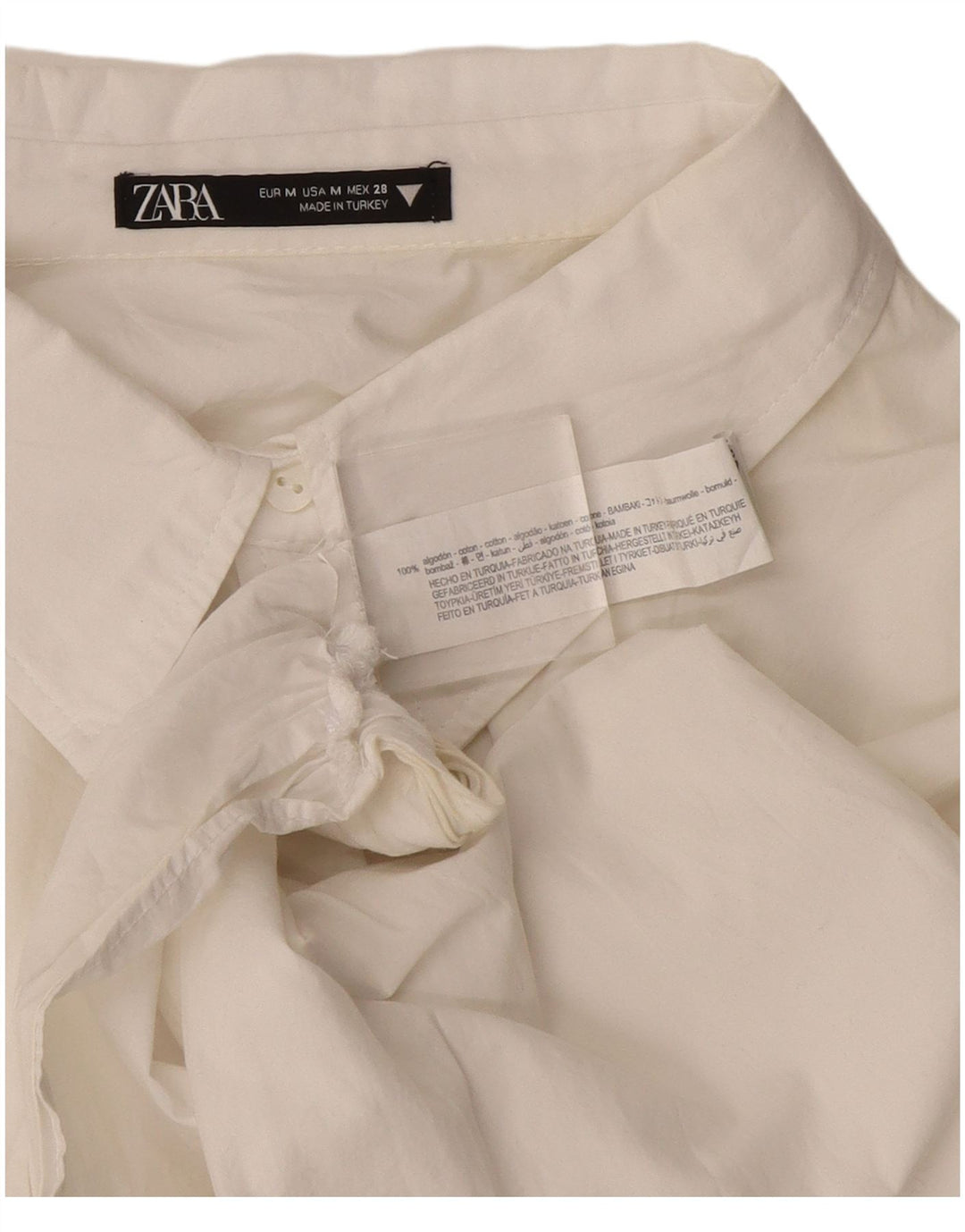 Zara Damen Crop Shirt Bluse UK 16 Mittelweiße Baumwolle