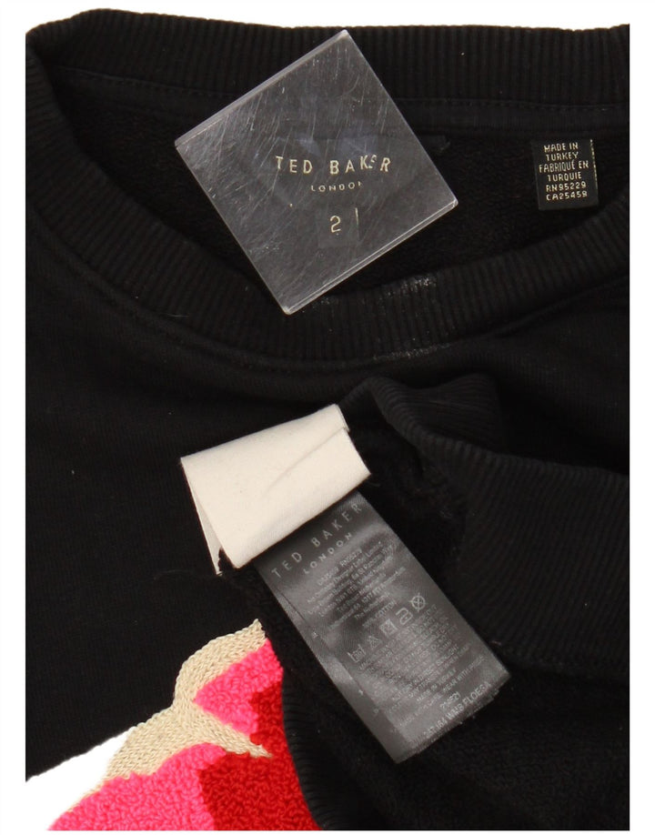 Ted Baker Damen-Pullover mit grafischem Rundhalsausschnitt, Größe 2, klein, Schwarz