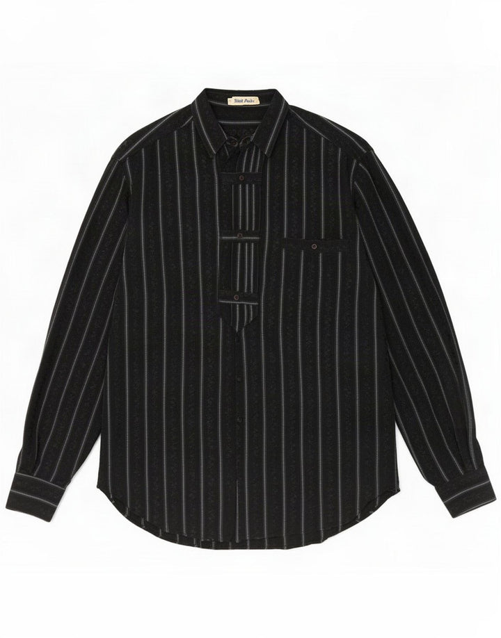 Vintage Herren-Pulloverhemd, groß, schwarz gestreift, Acetat