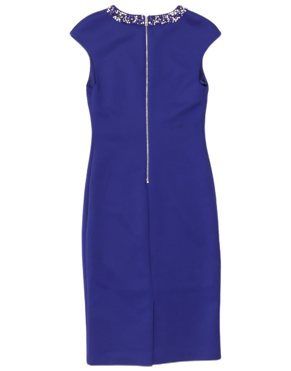 Ted Baker Damen Ärmelloses Etuikleid Größe 3 Mittelblaues Polyester