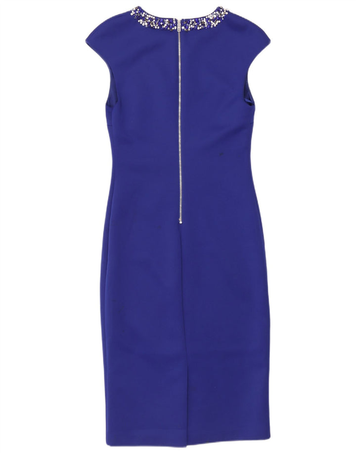 Ted Baker Damen Ärmelloses Etuikleid Größe 3 Mittelblaues Polyester