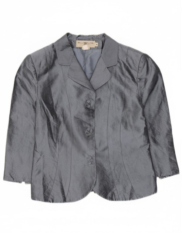 Blunauta Damen Crop 6 Button Blazer Jacke IT 42 Mittelgraue Seide
