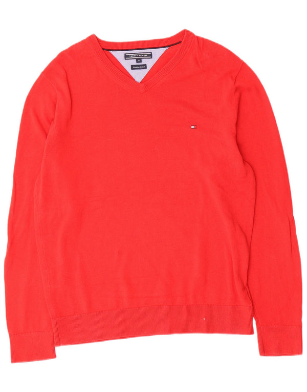 Tommy Hilfiger Herren-Pullover mit V-Ausschnitt aus mittelroter Baumwolle