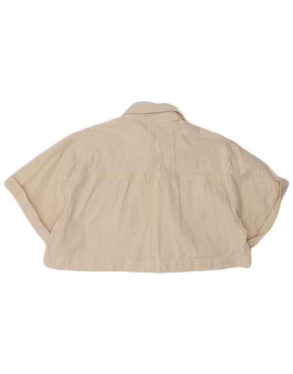 Zara Damen Kurzarm-Crop-Hemd UK 14 Mittelbeige Baumwolle