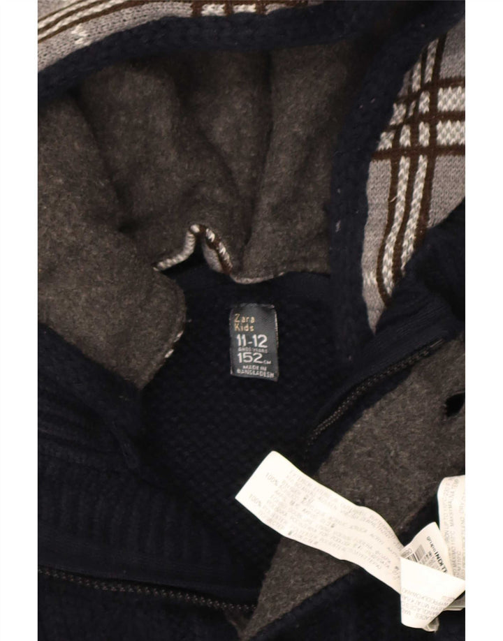 Zara Jungen-Pullover mit Kapuze und Knopfkragen, 11–12 Jahre, marineblau kariert