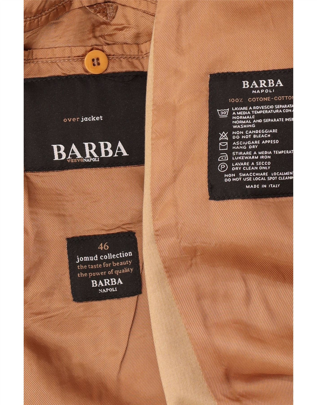 Barba Herrenmantel IT 46 Small Beige Baumwolle