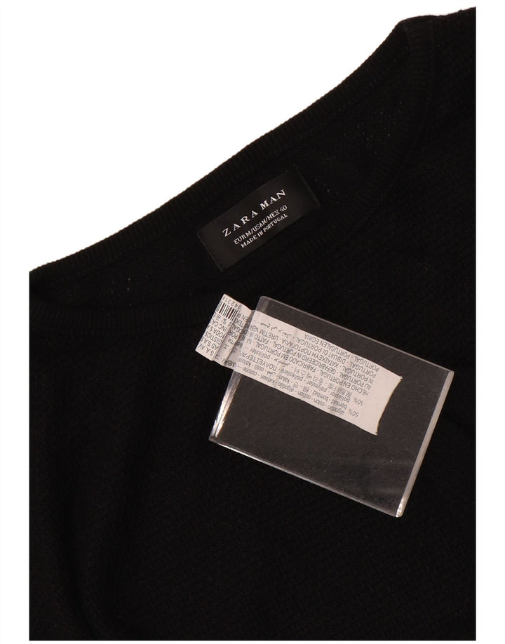 Zara Herren-Pullover mit Rundhalsausschnitt, mittlere schwarze Baumwolle