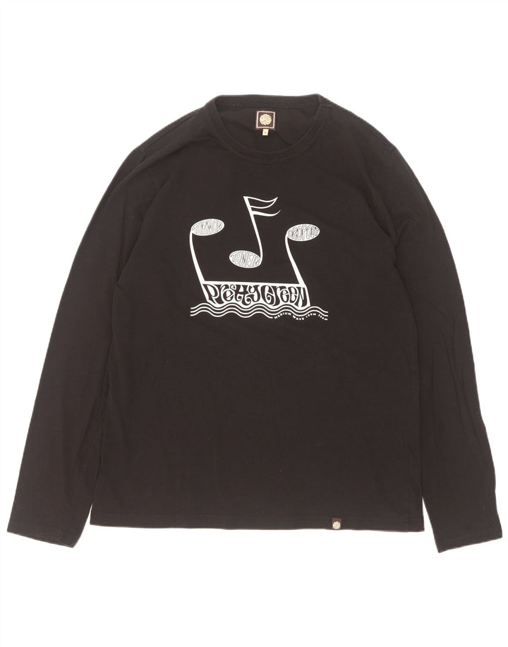 Pretty Green Herren-Oberteil mit Grafik, langärmlig, groß, aus schwarzer Baumwolle