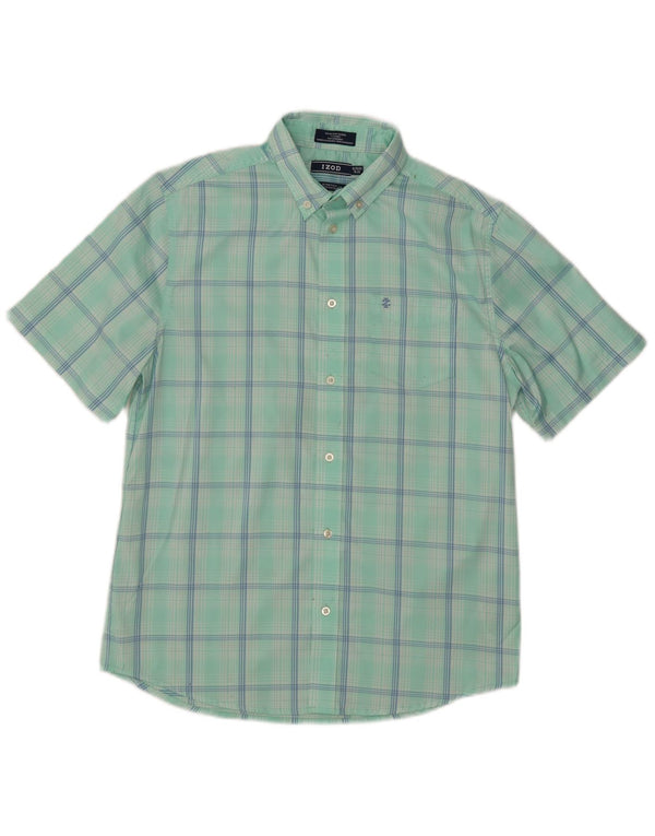 Izod Boys Short Sleeve Shirt 15-16 Years XL Turquoise Check Polyester