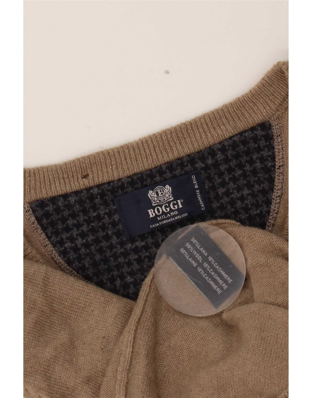 Boggi Herren-Pullover mit V-Ausschnitt, kleine beige Wolle