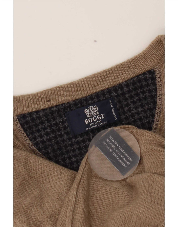 Boggi Herren-Pullover mit V-Ausschnitt, kleine beige Wolle