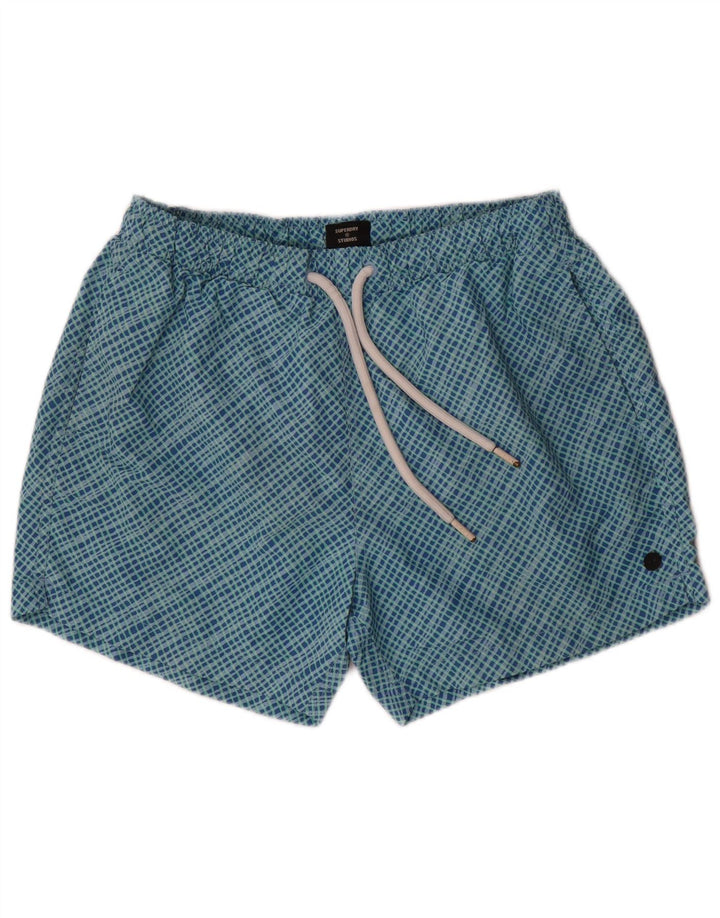 Superdry Herren-Badeshorts, groß, blau kariert, Polyester