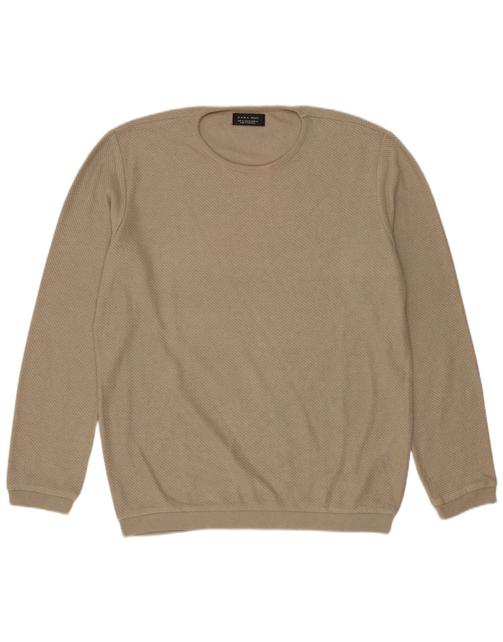 ZARA Herren-Pullover mit Rundhalsausschnitt, mittelbeigefarbenes Polyester