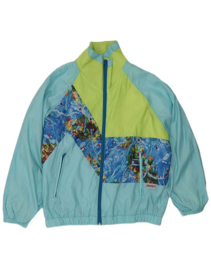 Vintage Damen Regenjacke mit abstraktem Muster IT 40/42 Mittelblau