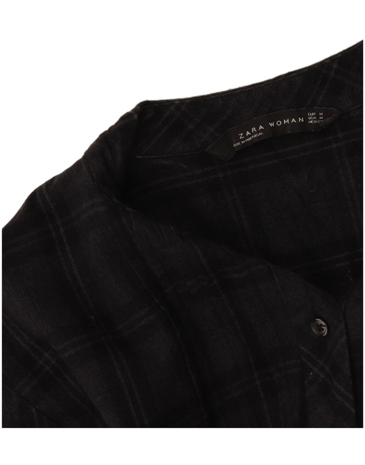 Zara Damen Langarm-Etuikleid UK 14 Mittelgrau kariert