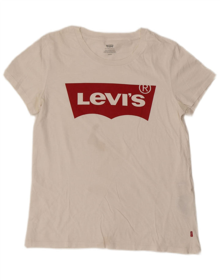 Levi's Damen-T-Shirt mit Grafik, UK 10, Größe S, weiße Baumwolle