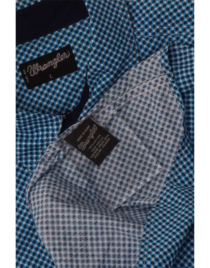 Wrangler Herren-Kurzarmhemd, groß, blau, geometrisch, Baumwolle
