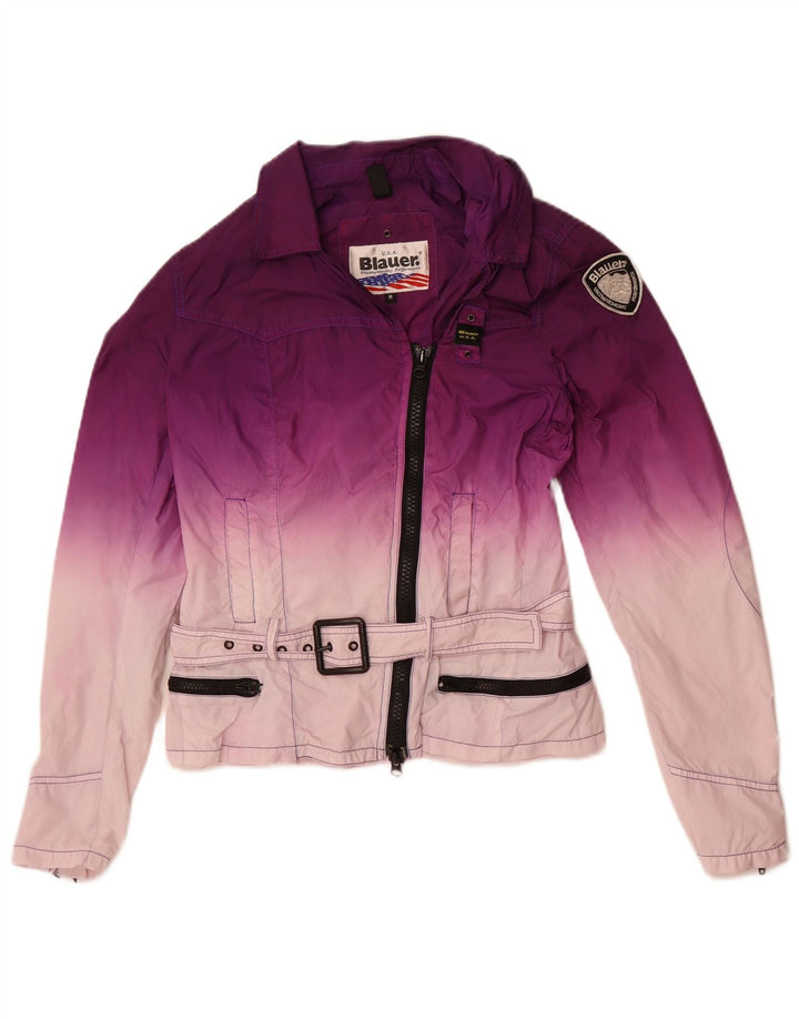 Blauer Damen-Utility-Jacke UK 12 Mittellila Colourblock-Polyamid