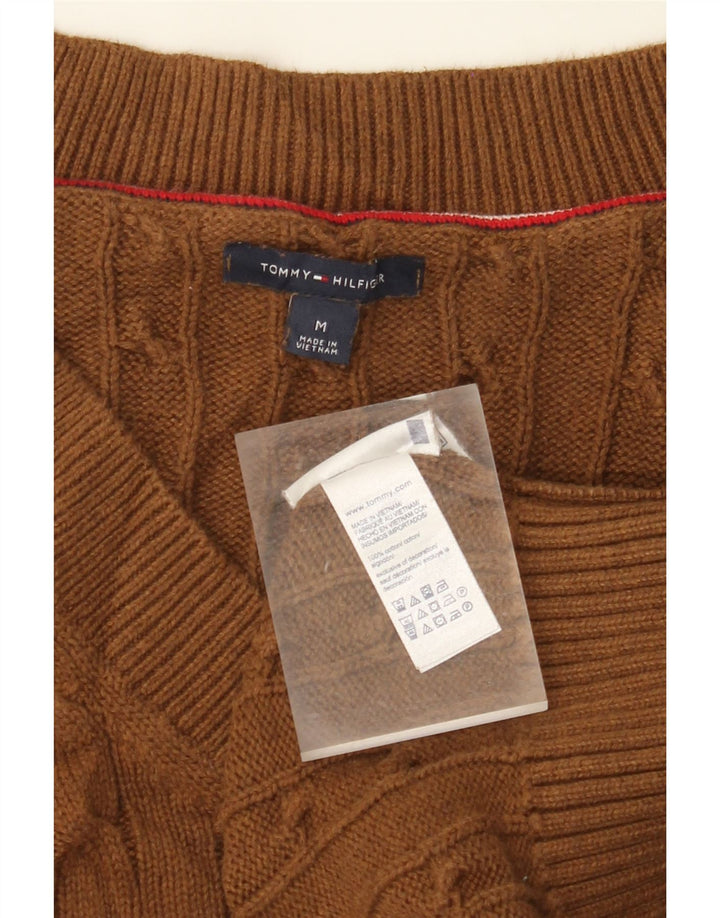 TOMMY HILFIGER Damen-Pullover mit V-Ausschnitt, UK 12, mittelbraune Baumwolle