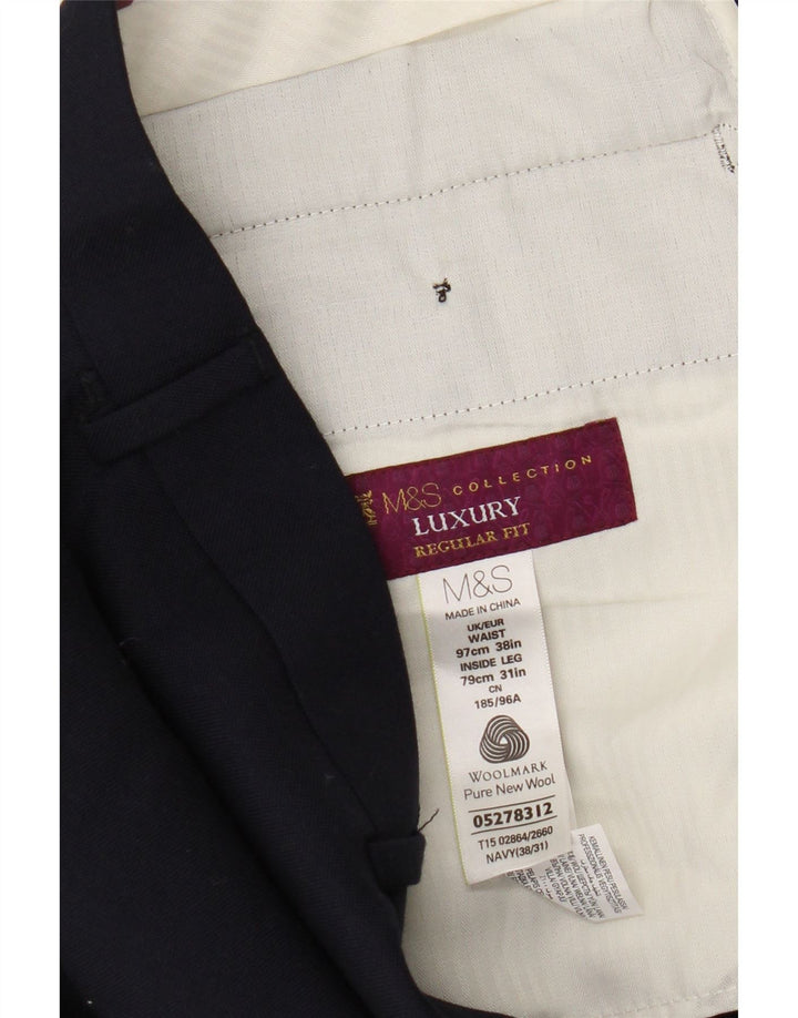 Marks & Spencer Herren-Anzughose mit normaler Passform, W38 L31, marineblaue Wolle