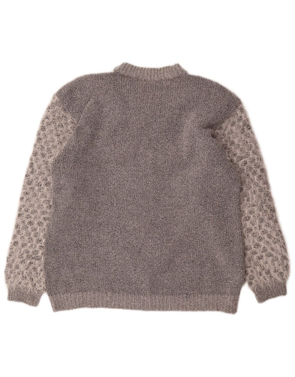 Vintage Damen Pullover mit Rundhalsausschnitt, UK 20 2XL, graues Farbblock-Acryl