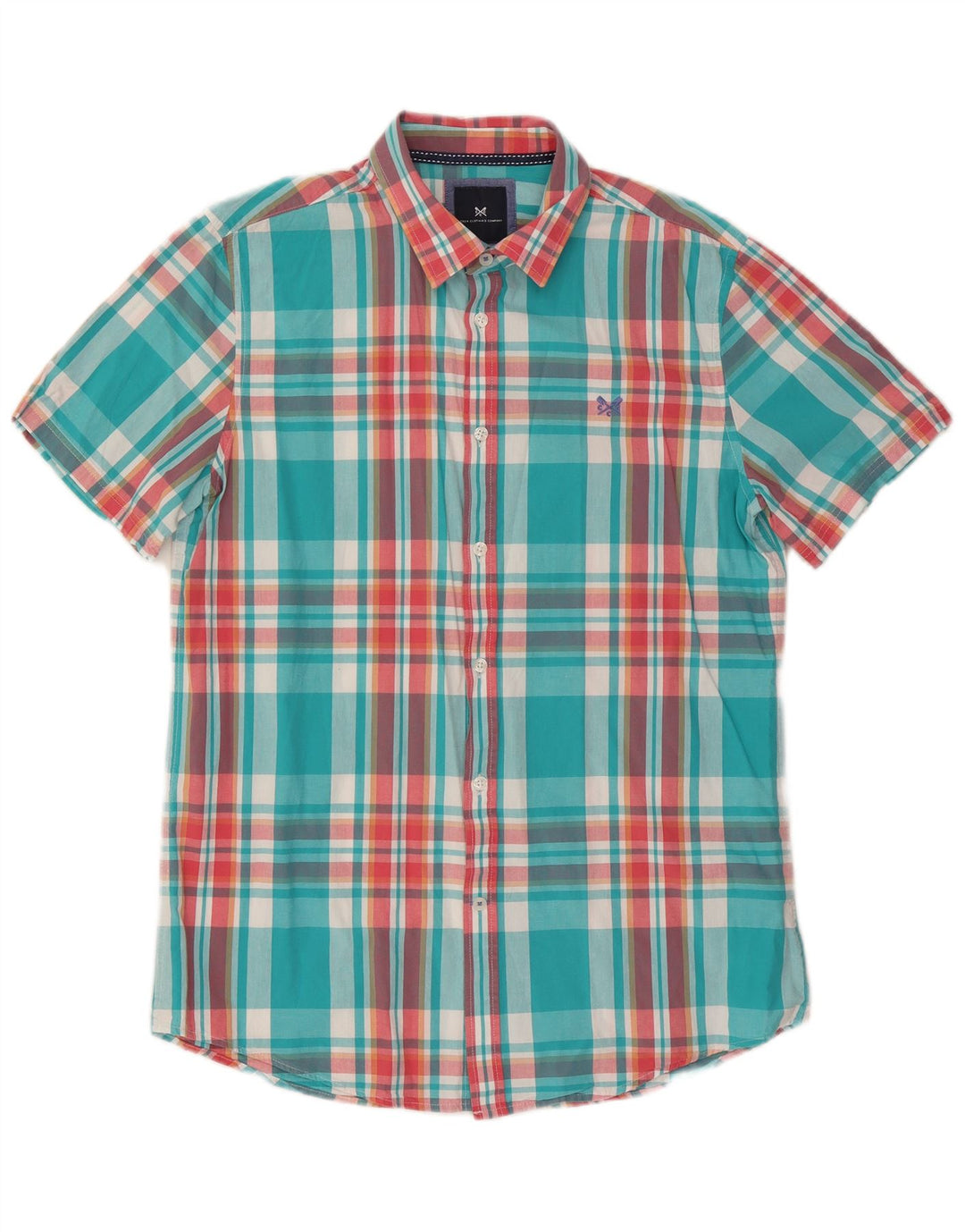 Crew Clothing Herren-Kurzarmhemd, groß, blau kariert, Baumwolle