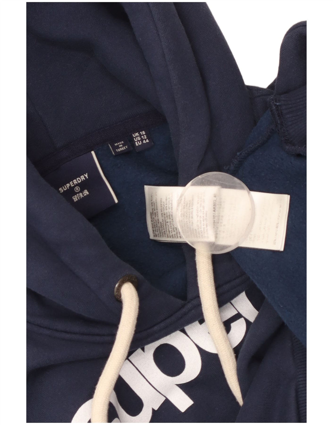 SUPERDRY Grafik-Kapuzenpullover für Damen, UK 16, Größe L, Marineblau, Baumwolle