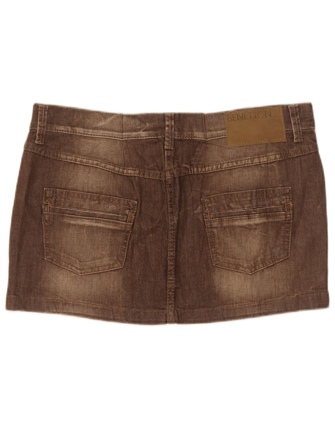 Benetton Damen Mini-Jeansrock mit niedriger Taille, W31, Mittelbraun