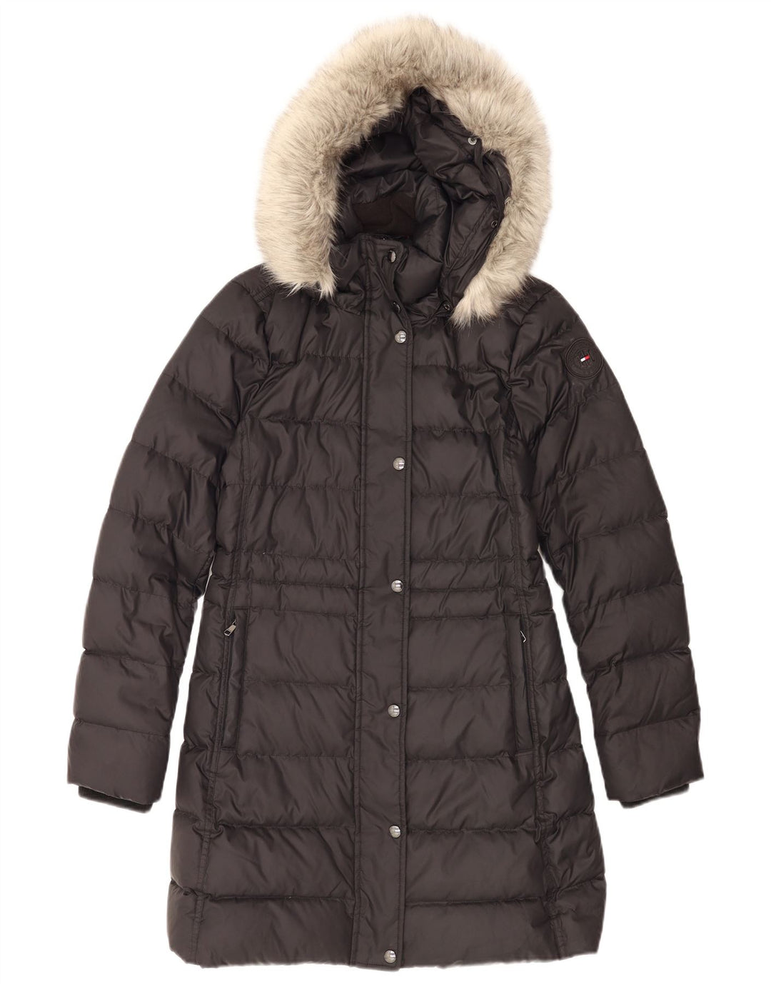 Tommy Hilfiger Damen-Kapuzen-Übergröße, gepolsterter Mantel, UK 6, XS, Schwarz, Polyester