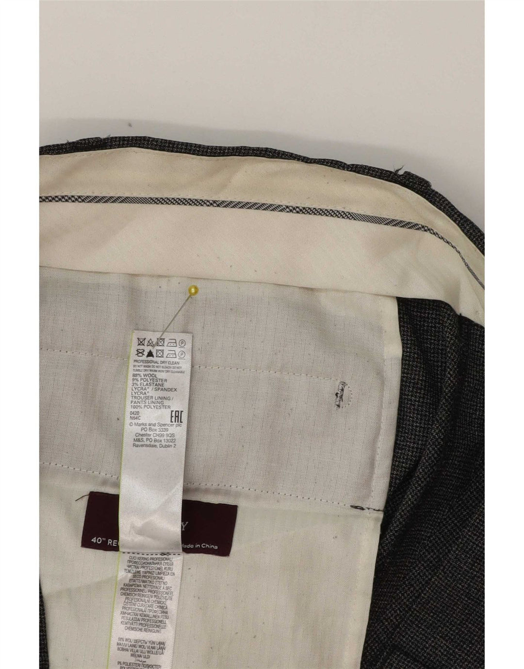 Marks & Spencer Herren-Anzughose mit schmal zulaufendem Schnitt, W40 L31, graue Wolle, klassisch