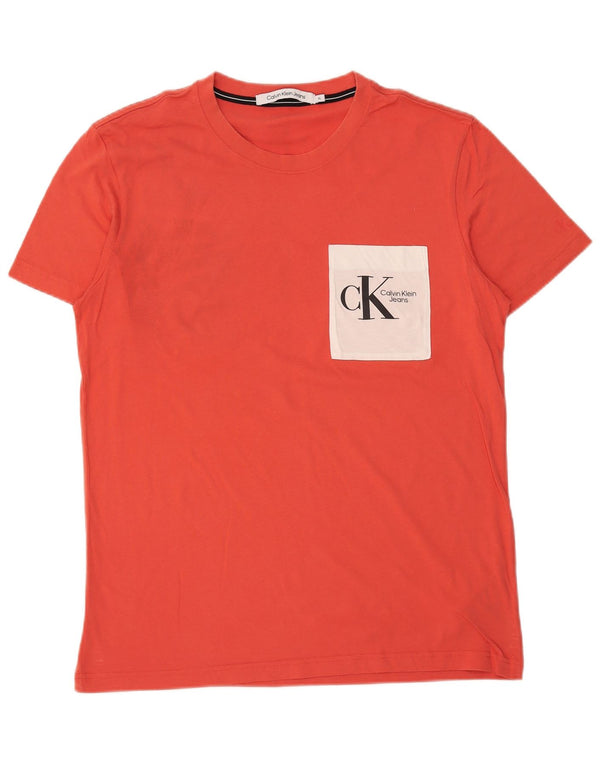 Calvin Klein Jeans Herren-T-Shirt mit Grafik, XL, Orange, Colourblock-Baumwolle
