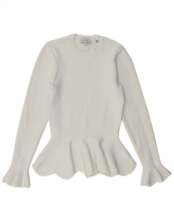 Ted Baker Damen-Pullover mit Rundhalsausschnitt, Größe 0 2XS, weiße Viskose