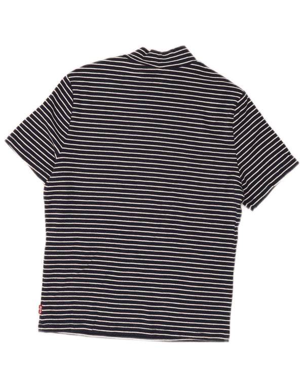 Levi's Damen Crop T-Shirt Top UK 10 Small Marineblaue Nadelstreifen-Baumwolle