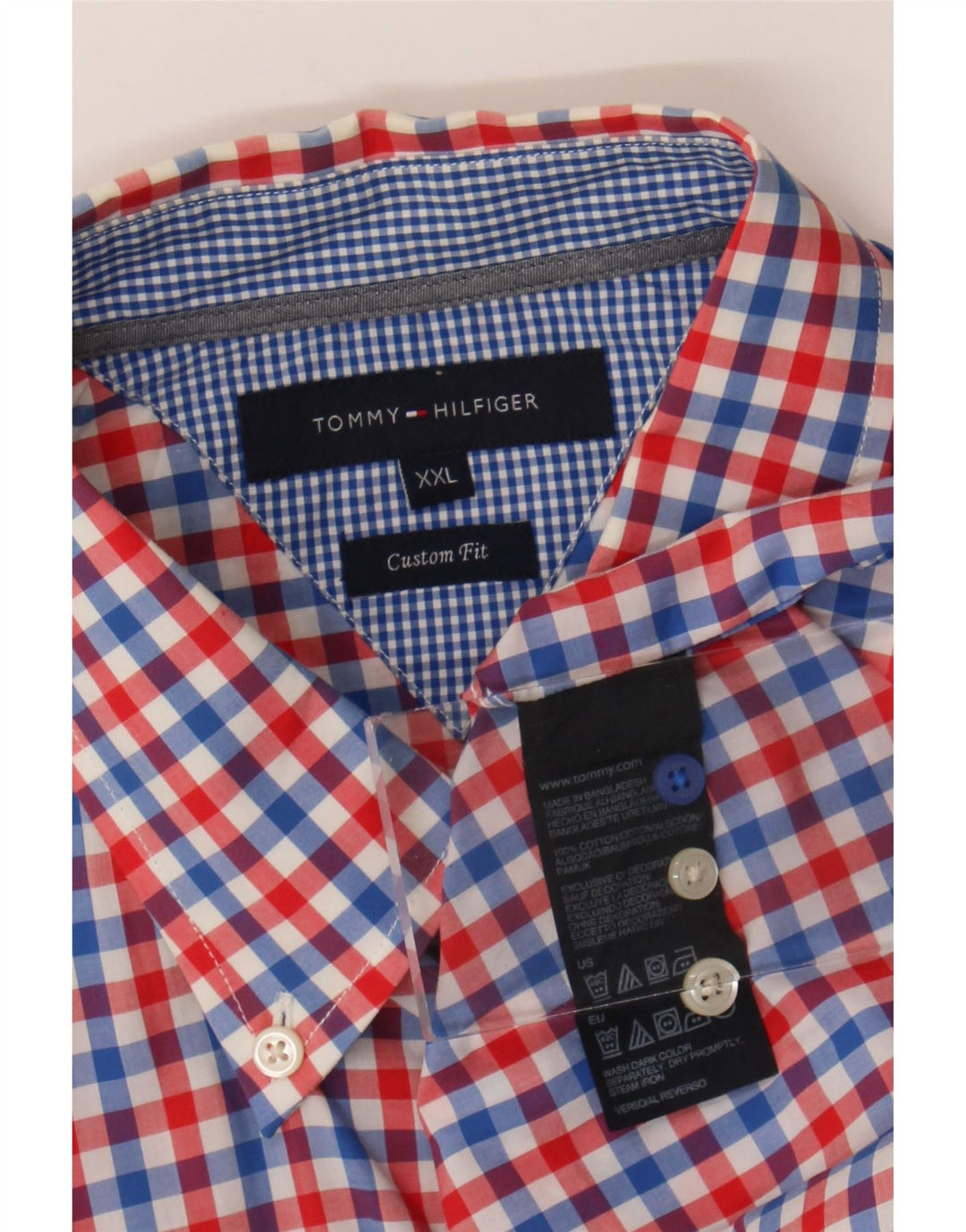 Tommy Hilfiger Herren-Hemd mit individueller Passform, 2XL, rotes Gingham-Baumwolle