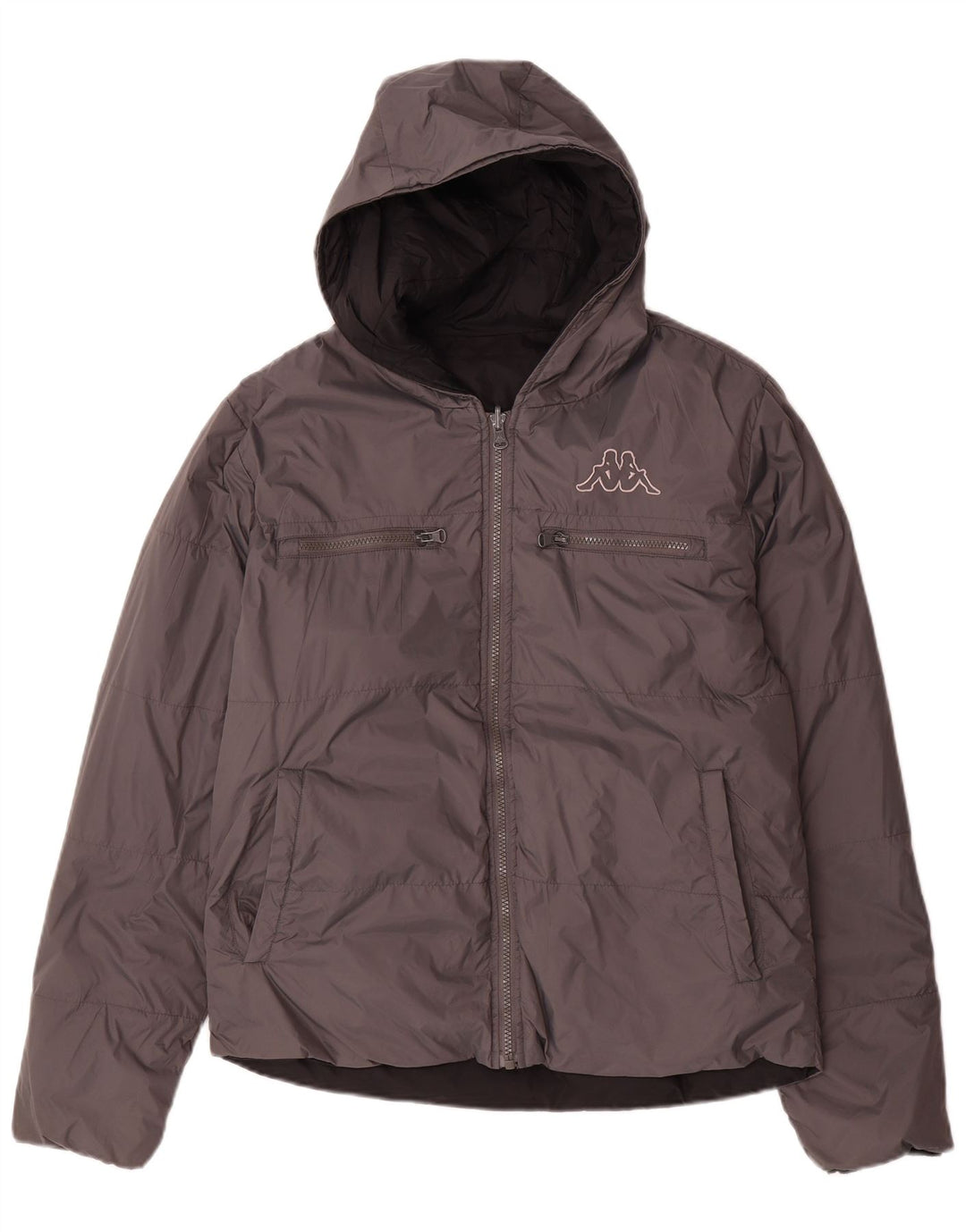 Kappa Womens Hooded Reversible Wattierte Jacke UK 14 Mittelgraues Nylon